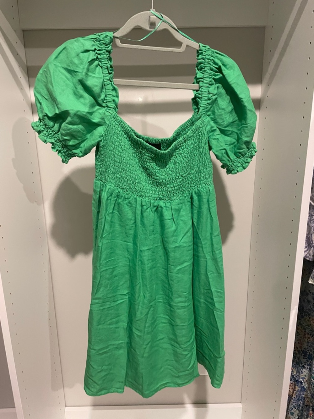 House of Harlow Green Puff Sleeve Smocked Dress Size M